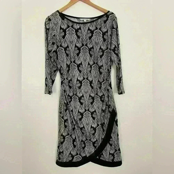 41 Hawthorn Luzia Womens Long Sleeve Black White Pattern Midi Dress Size Large - Picture 2 of 9